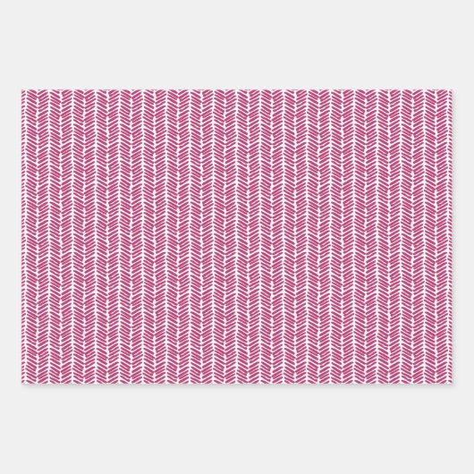 Helder Licht Donker Heet Roze Witte Zigzag Strepen Inpakpapier Vel (Voorkant 3)