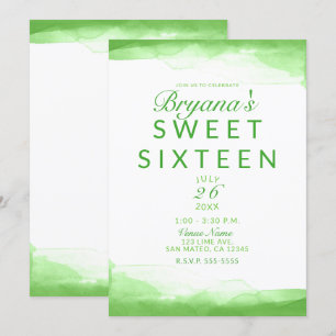 Helder Limegroene Aquarel Chique Sweet 16 Feestje Kaart