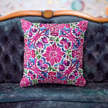 Helder magenta roze blauw Mexicaans tegels patroon Kussen<br><div class="desc">Helder magenta roze blauw Mexicaans tegels patroonkussen,  kleurrijk accent voor uw kamerinrichting.</div>