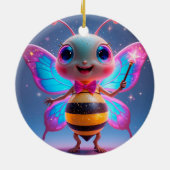 Helder magisch bijenpersonage met sprankelende vle keramisch ornament (Achterkant)