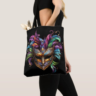 HELDER MARDI GRAS MASKER MET VEREN TOTE BAG