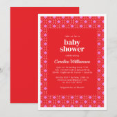 Helder Matig Rood Roze Geometrisch Baby shower Kaart (Voorkant / Achterkant)
