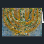 Helder Menorah Wenskaart (leeg van binnen)<br><div class="desc">Het originele kunstwerk voor deze menora is een mixed-media schilderij gemaakt met acrylverf,  modelleringspasta en papier door de hedendaagse Joodse kunstenaar Meredith Gould.</div>