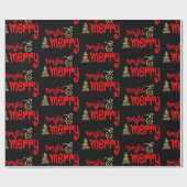 Helder Merry Typografie Red Black Gold Kerstmis Cadeaupapier (Vlak)