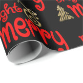 Helder Merry Typografie Red Black Gold Kerstmis Cadeaupapier (Rol Hoek)