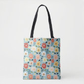 Helder met de hand getekend bloemenweide tote bag (Voorkant)