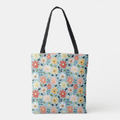 Helder met de hand getekend bloemenweide tote bag (Achterkant)