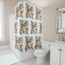 Helder midden eeuw moderne graffiti rood geel blau douchegordijn