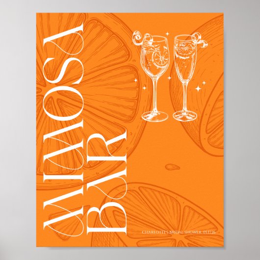 Helder minimalistisch citrus bruids Mimosa bar bor Poster (Voorkant)
