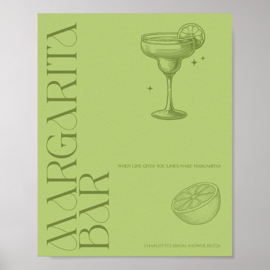 Helder minimalistisch citrus bruidsmargarita bar b poster (Voorkant)
