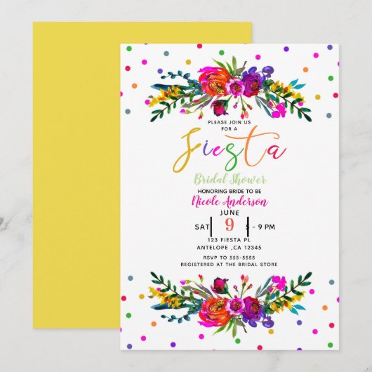 Helder modern bloem wit fiesta bruiloftsshower kaart (Voorkant / Achterkant)