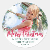 Helder Modern Schrift Prettig Kerstfeest Eenvoudig Ronde Sticker (Voorkant)