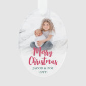 Helder Modern Script Merry Christmas 2 foto's Ovaa Ornament (voorkant)
