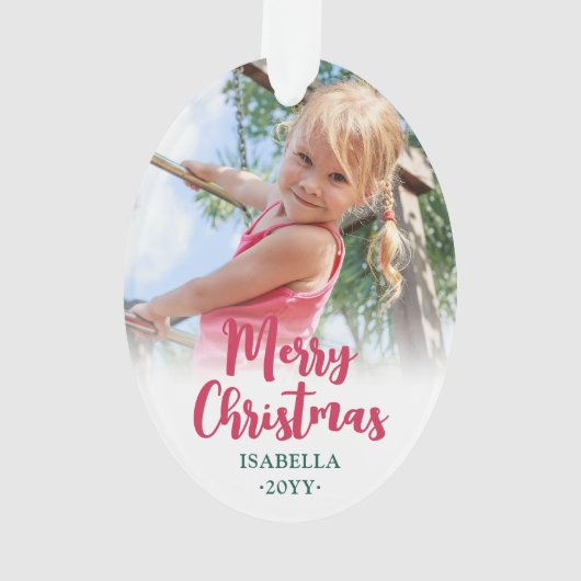 Helder Modern Script Merry Christmas 2 foto's Ovaa Ornament (achterkant)