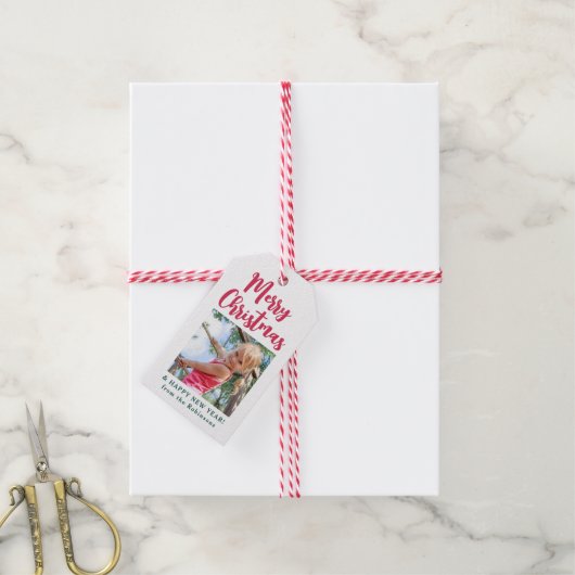 Helder Modern Script Vrolijk Kerstmis Eenvoudige F Cadeaulabel (Met Touw)