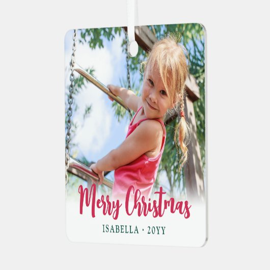 Helder Modern Script Vrolijk Kerstmis Eenvoudige F Metalen Ornament (Voorkant links)