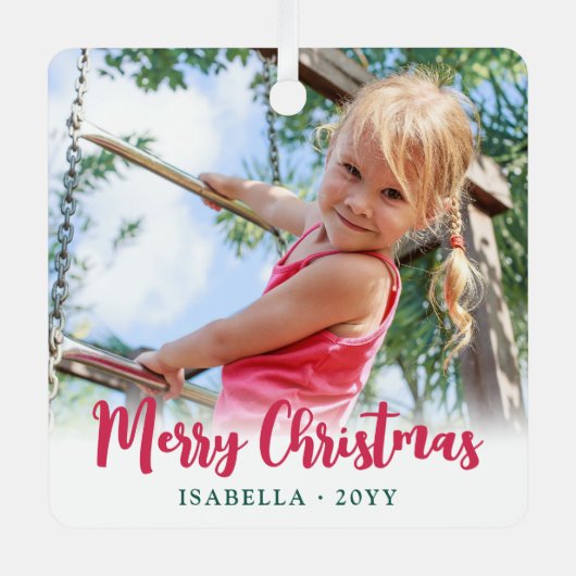 Helder Modern Script Vrolijk Kerstmis Eenvoudige F Metalen Ornament (Voorkant)