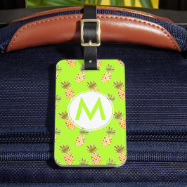 Helder monogram Tropisch geschilderd ananaspatroon Bagagelabel