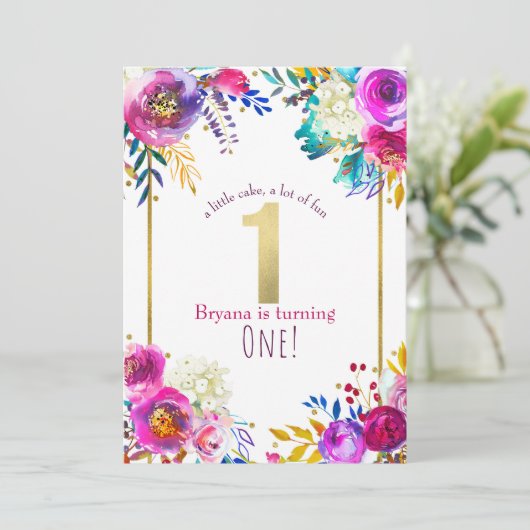 Helder Mooi Kleurrijk Bloemig Modern 1e Verjaardag Kaart (Staand voorkant)