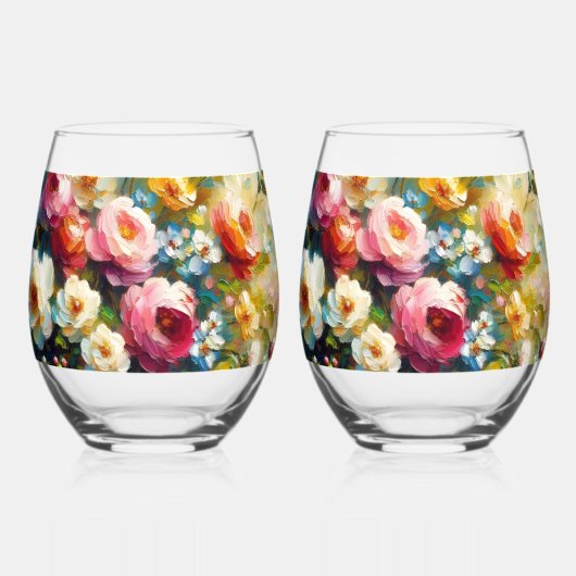 Helder & Mooi Levendige Bloemen Wijnglas Zonder Voet (Voorkant)