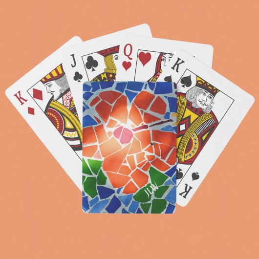 Helder mozaïekrood ventilator pokerkaarten