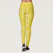 Helder Mustard Yellow en wit Doodle Patroon Leggings (Achterkant)