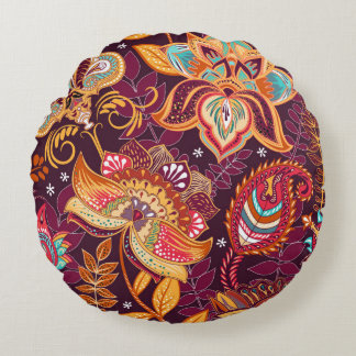 Helder naadloos patroon in paisleystijl. Kleurrijk Rond Kussen