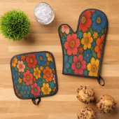 Helder Naadloos Wildflower Patroon Ovenwant & Pannenlap Set (Top down)