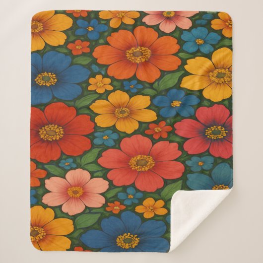 Helder Naadloos Wildflower Patroon Sherpa Deken (Voorkant)