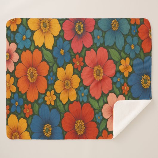 Helder Naadloos Wildflower Patroon Sherpa Deken (Voorkant (horizontaal))