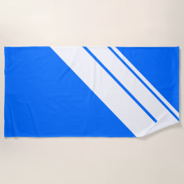 Helder nautisch blauw diagonaal witte race strepen strandlaken