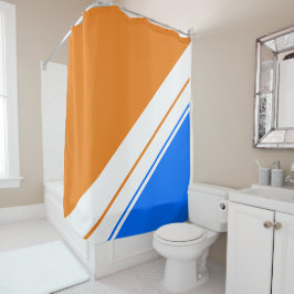 Helder nautisch blauw Sinaasappel wit racestrepen Douchegordijn