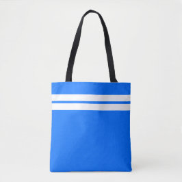 Helder nautisch blauw sportief wit racestrepen tote bag