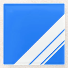 Helder nautisch blauw wit hoek racestrepen glazen onderzetter