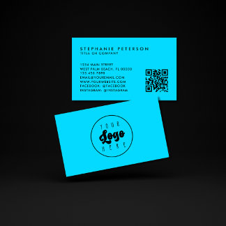 Helder Neon Blauw Aangepast Bedrijfslogo QR Code Visitekaartje