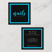 Helder Neon Blue Modern Nail-technicus Salon Vierkante Visitekaartje (Voorkant / Achterkant)