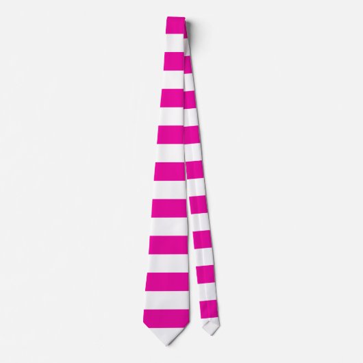 Helder Neon Hot Pink en White Stripe Stropdas (Voorkant)