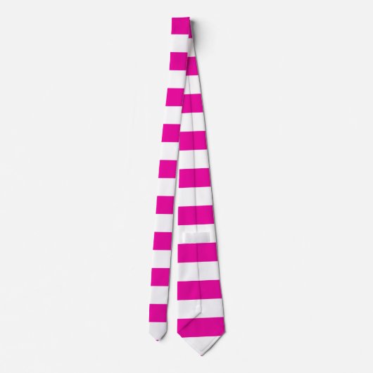 Helder Neon Hot Pink en White Stripe Stropdas (Achterkant)