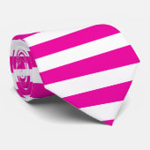 Helder Neon Hot Pink en White Stripe Stropdas (Opgerold)