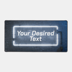 Helder neon lijst op bakstenen muur bureaumat