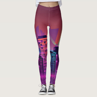 Helder neon nachtelijk stadsbeeld, . leggings