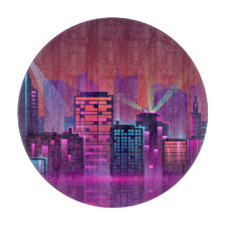 Helder neon nachtelijk stadsbeeld, . snijplank