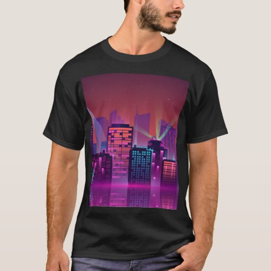 Helder neon nachtelijk stadsbeeld, . t-shirt (Voorkant)