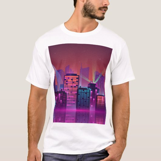 Helder neon nachtelijk stadsbeeld, . t-shirt (Voorkant)