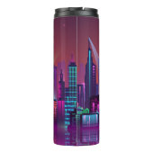 Helder neon nachtelijk stadsbeeld, . thermosbeker (Achterkant)