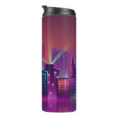 Helder neon nachtelijk stadsbeeld, . thermosbeker (Geroteerd rechts)
