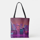 Helder neon nachtelijk stadsbeeld, . tote bag (Achterkant)