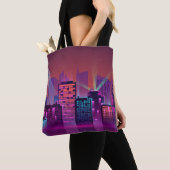 Helder neon nachtelijk stadsbeeld, . tote bag (Dichtbij)