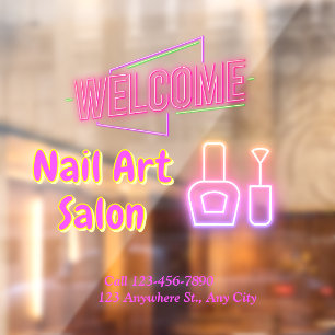 Helder Neon Nagel Kunst Salon Ingang – Persoonlijk Raamsticker