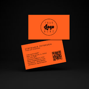 Helder Neon Oranje Aangepast Bedrijfslogo QR-code Visitekaartje
